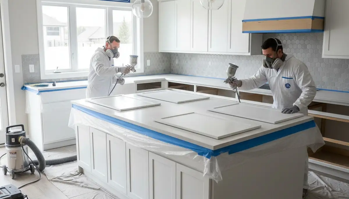 Professional cabinet painting in Tampa FL kitchen by expert house painters for lasting finish