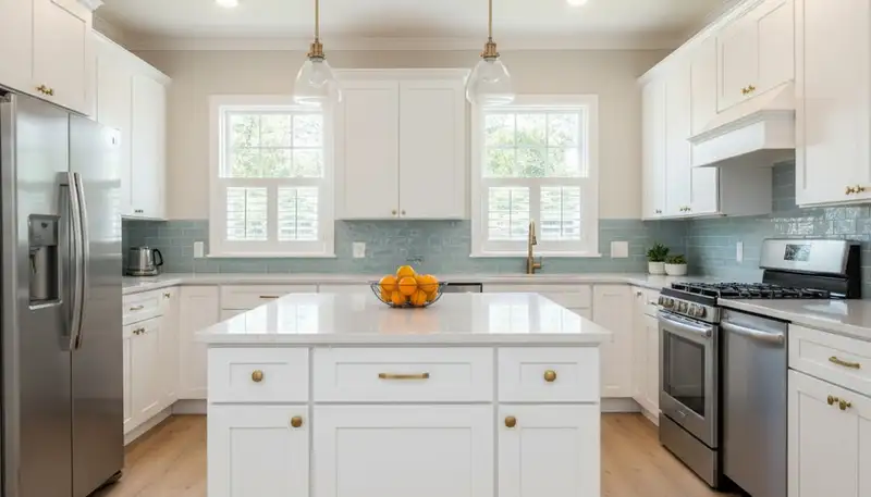 Finished cabinet refinishing in Tampa FL kitchen showcasing smooth, durable paint and modern commercial finish
