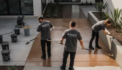 Professional concrete staining on residential patio in Tampa, FL by local house painting experts