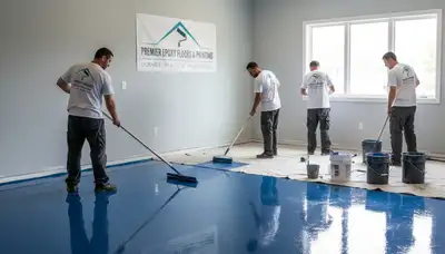 Epoxy floor coating in Tampa FL garage by professional house painters for durable, glossy finish