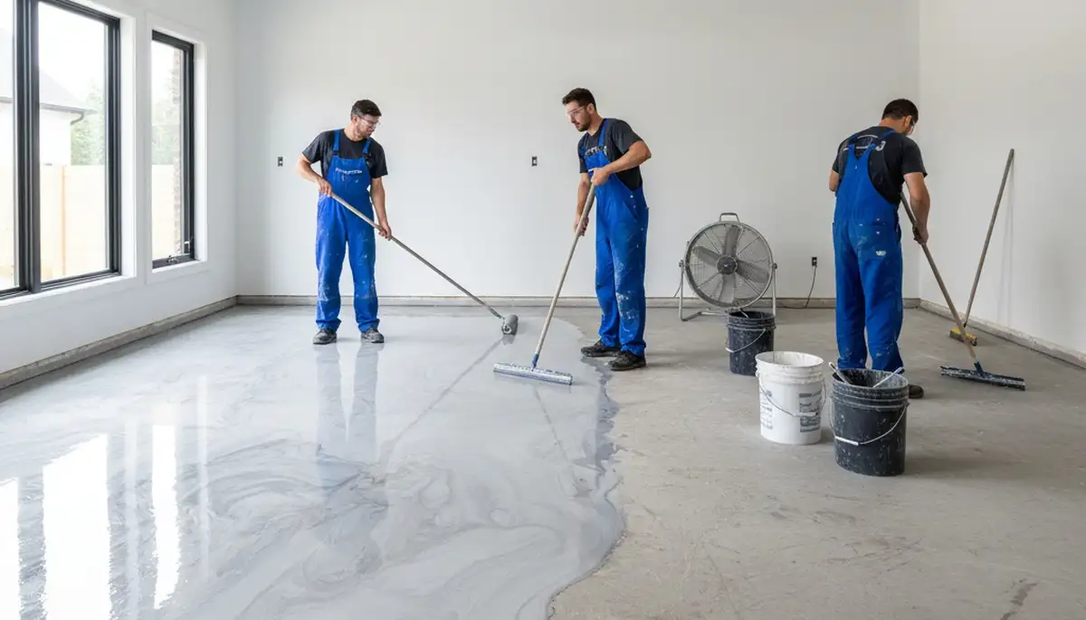 Epoxy floor coating in Tampa FL garage by professional painters for durable commercial finish