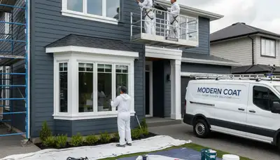 Professional exterior house painters in Tampa FL applying durable weather-resistant paint finish