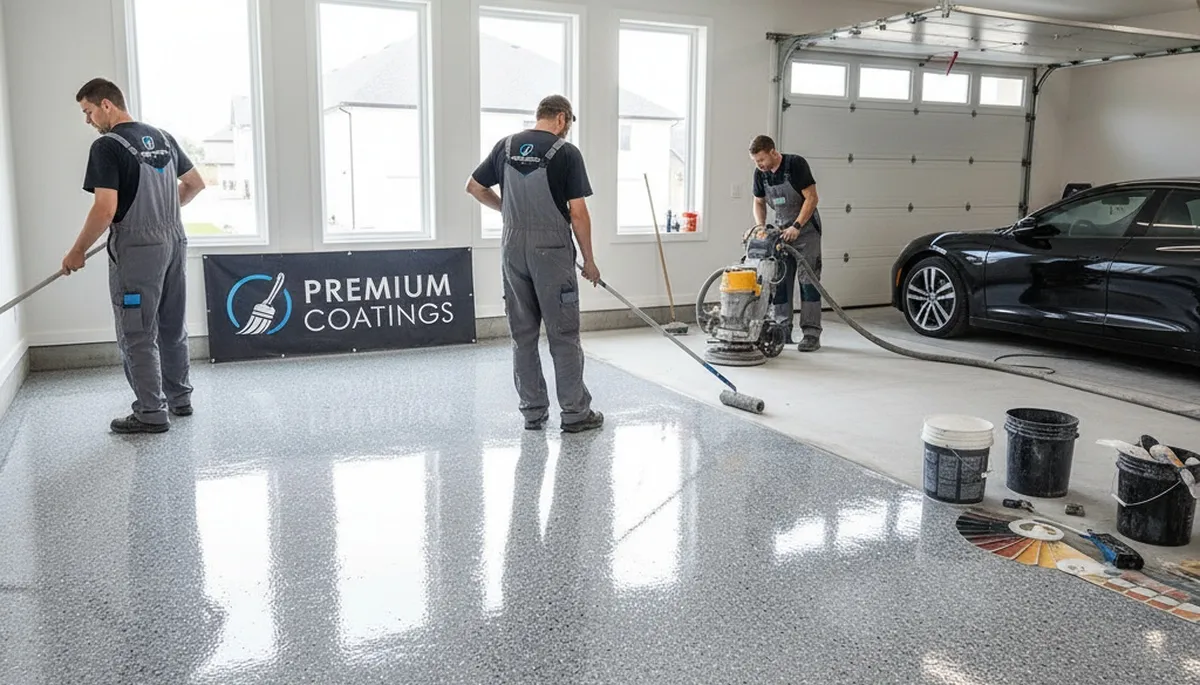 Epoxy garage floor coating in Tampa FL by professional house painters for durable, glossy finish