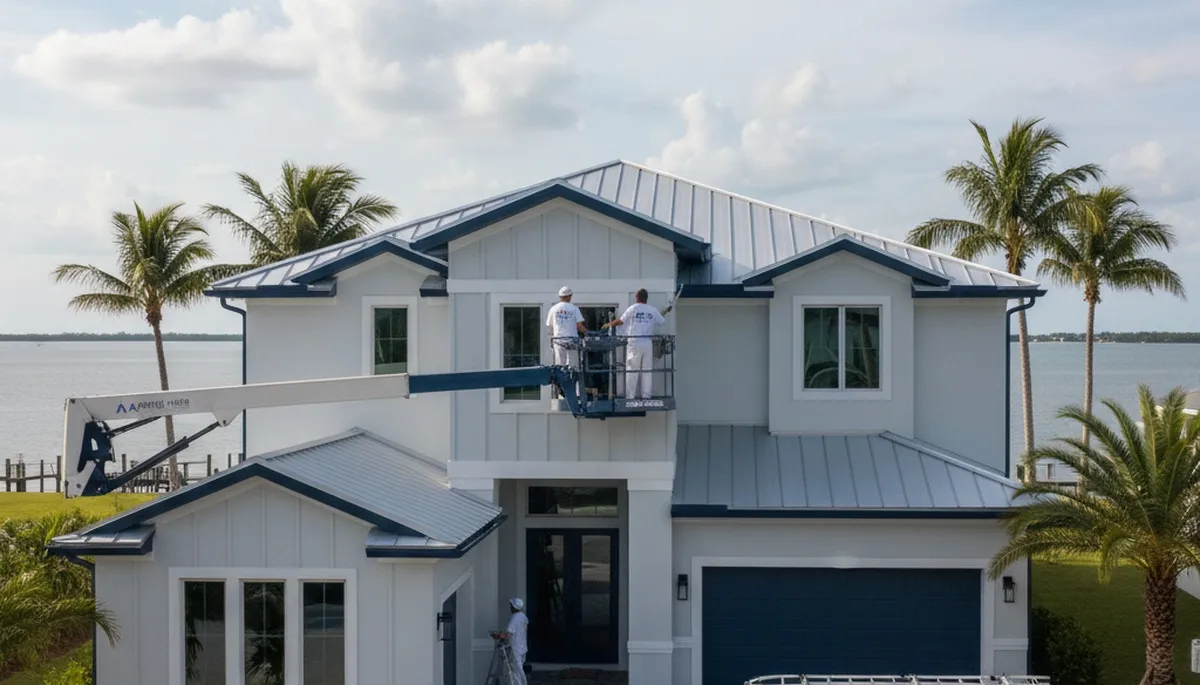 Professional house painters in Tampa FL applying fresh exterior paint to a residential home