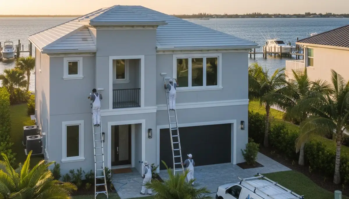 Professional house painters working on residential exterior in Tampa, FL