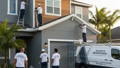 Professional house painters enhancing curb appeal of a Tampa FL home exterior with fresh paint