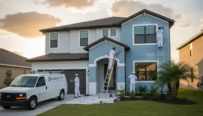 Professional house painters in Tampa FL applying fresh exterior paint to a residential home