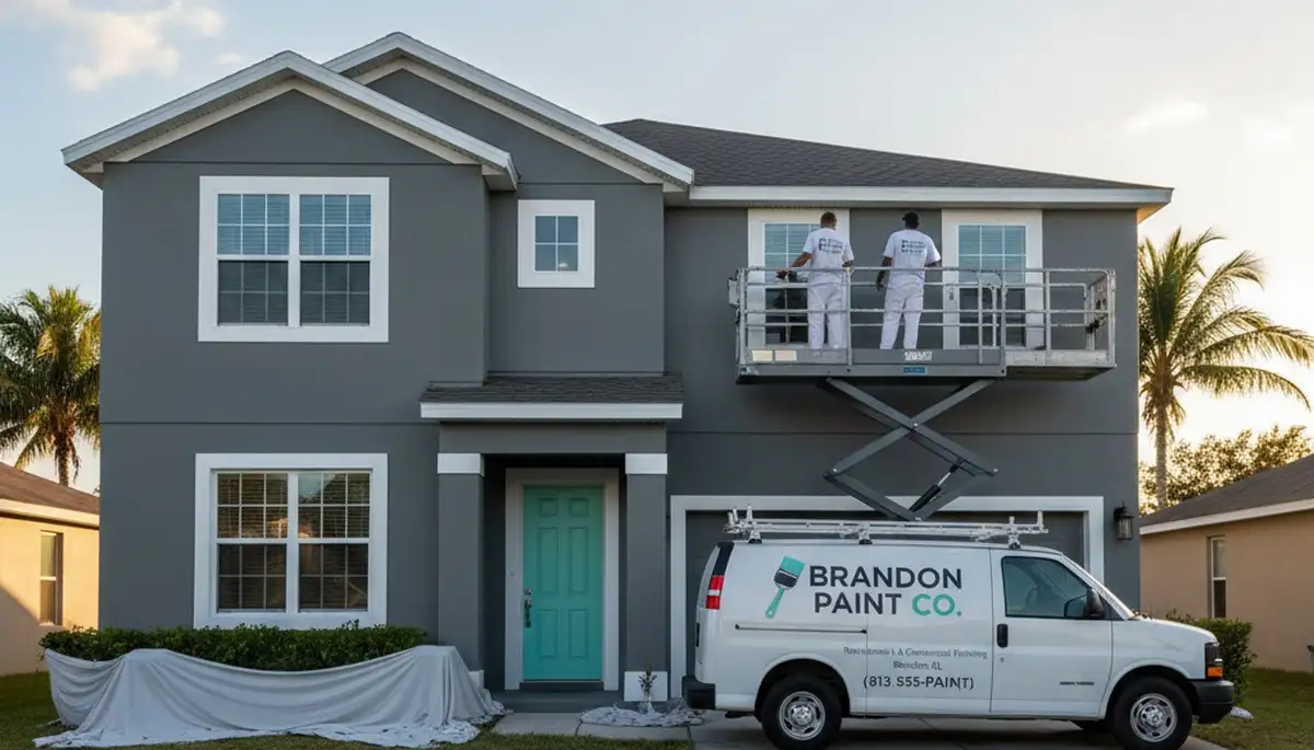 Professional house painters working on a residential exterior in Tampa, FL