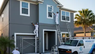 Professional house painters working on exterior home in Tampa, FL