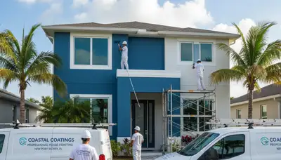 Professional house painters working on exterior home painting in Tampa, FL