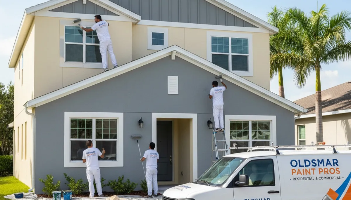 Professional house painters working on exterior home repaint in Tampa, FL