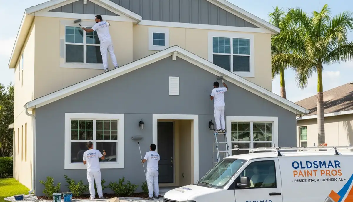 Professional house painters working on exterior home repaint in Tampa, FL