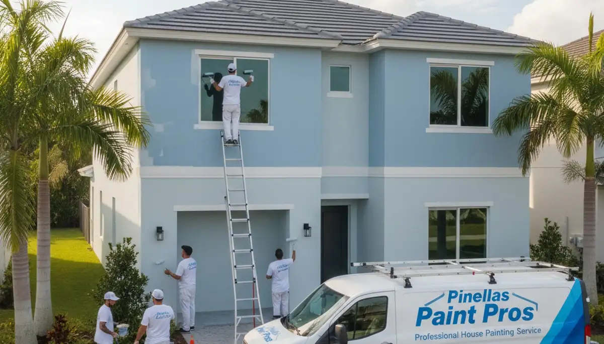 Professional house painters working on exterior home in Tampa FL