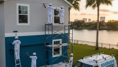 Professional house painters in Tampa, FL painting a home exterior