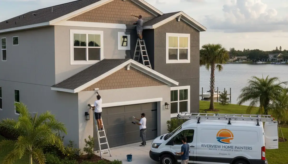 House painters in Tampa, FL painting a home exterior with professional service