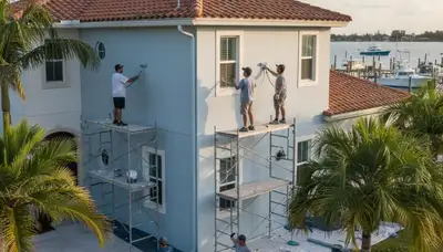 Professional house painters finishing exterior home painting project in Tampa, FL