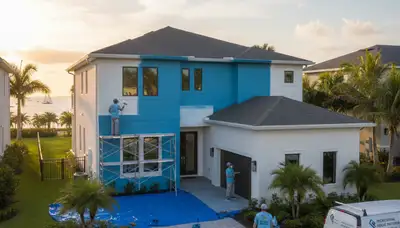 Professional house painters transforming home exterior in Tampa, FL with fresh paint finish