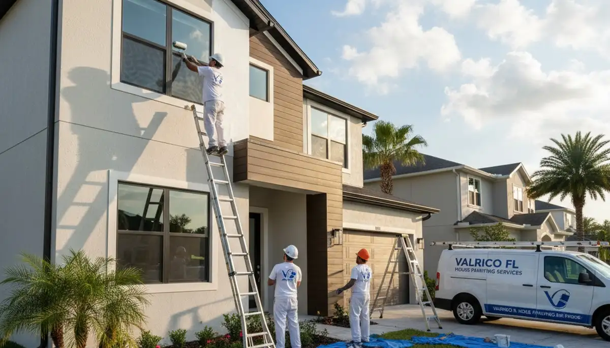 Professional house painters in Tampa FL applying exterior paint for residential home facelift