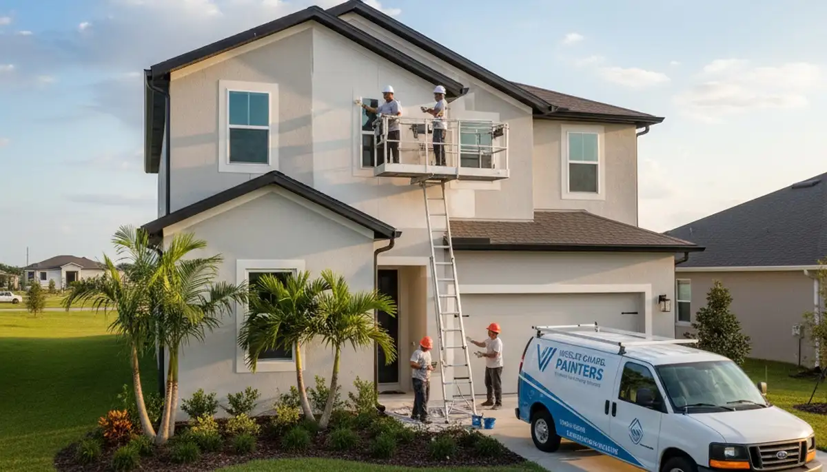 Professional house painters working on residential exterior in Tampa FL