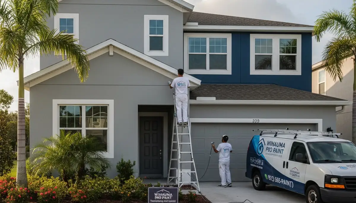 Professional house painters working on exterior home repaint in Tampa, FL