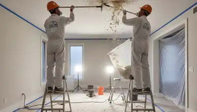Professional popcorn ceiling removal in Tampa FL by expert house painters creating smooth finishes