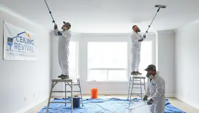 Professional popcorn ceiling removal service in Tampa, FL creating smooth modern ceiling finishes