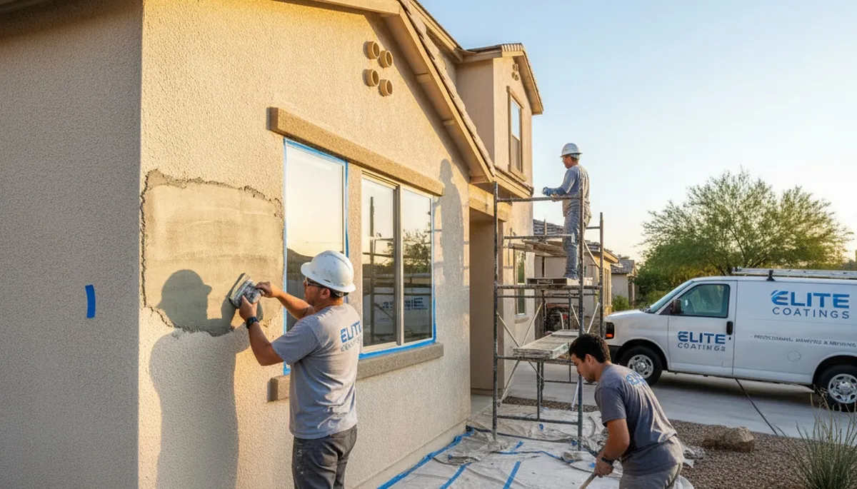 Professional stucco repair and exterior painting on a Tampa FL home by local painting experts