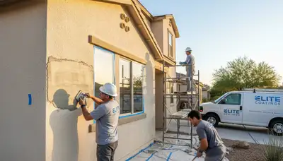 Professional stucco repair and exterior painting on a Tampa FL home by local painting experts