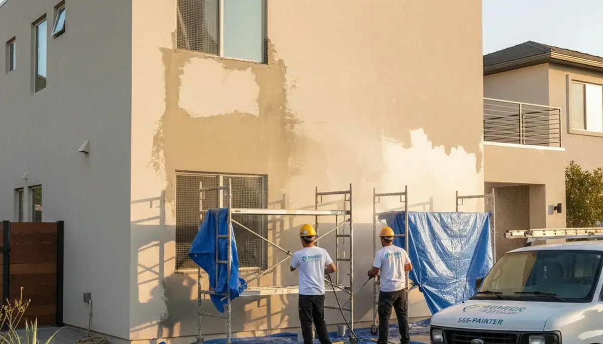 Professional stucco repair on Tampa FL home exterior by expert local painting contractors
