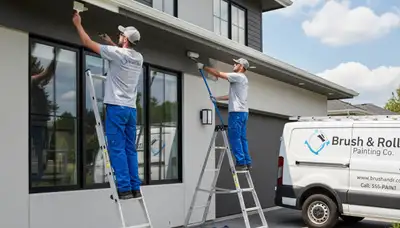 Professional trim and fascia painting on Tampa FL home exterior by expert house painters