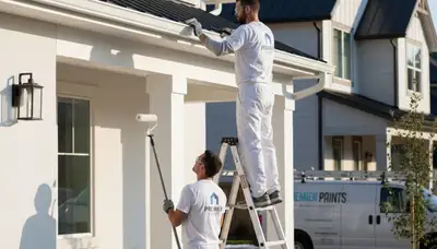 Professional trim and fascia painting on Tampa FL home exterior by expert house painters