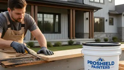 Professional wood rot repair on Tampa, FL home exterior by expert house painters restoring damaged wood